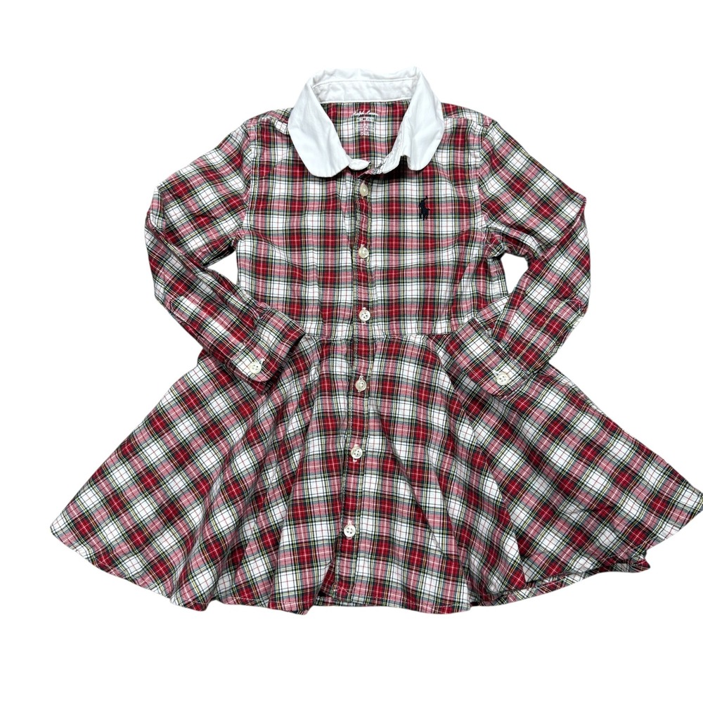 Ralph Lauren Toddler Girls‎ Plaid Button Down Shirt Dress 18M Red Green White